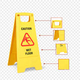 PP Material Caution Wet Floor Sign Board-UV Resistant,Two Side Floor Sign Board, (Size - 62 X 30 cm) Kunplast