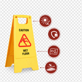 PP Material Caution Wet Floor Sign Board-UV Resistant,Two Side Floor Sign Board, (Size - 62 X 30 cm) Kunplast