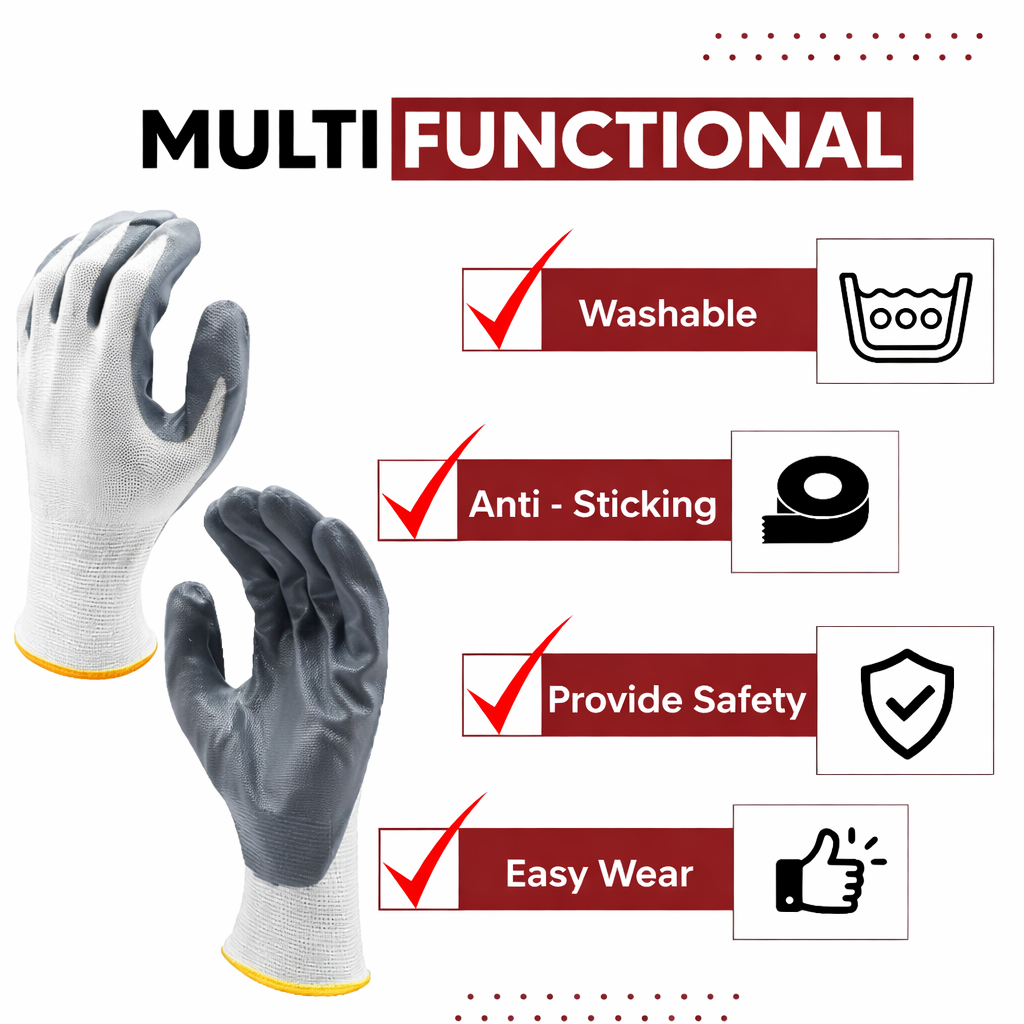 Nylon Nitrile Coated Industrial Safety Hand Gloves Anti-Cut, Cut Resistant, Heat Resistant, Industrial Use, for Finger and Hand Protection Kunplast