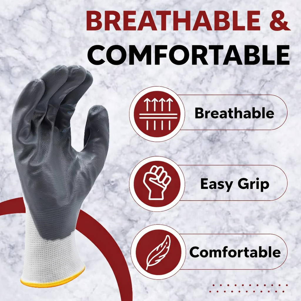 Nylon Nitrile Coated Industrial Safety Hand Gloves Anti-Cut, Cut Resistant, Heat Resistant, Industrial Use, for Finger and Hand Protection Kunplast