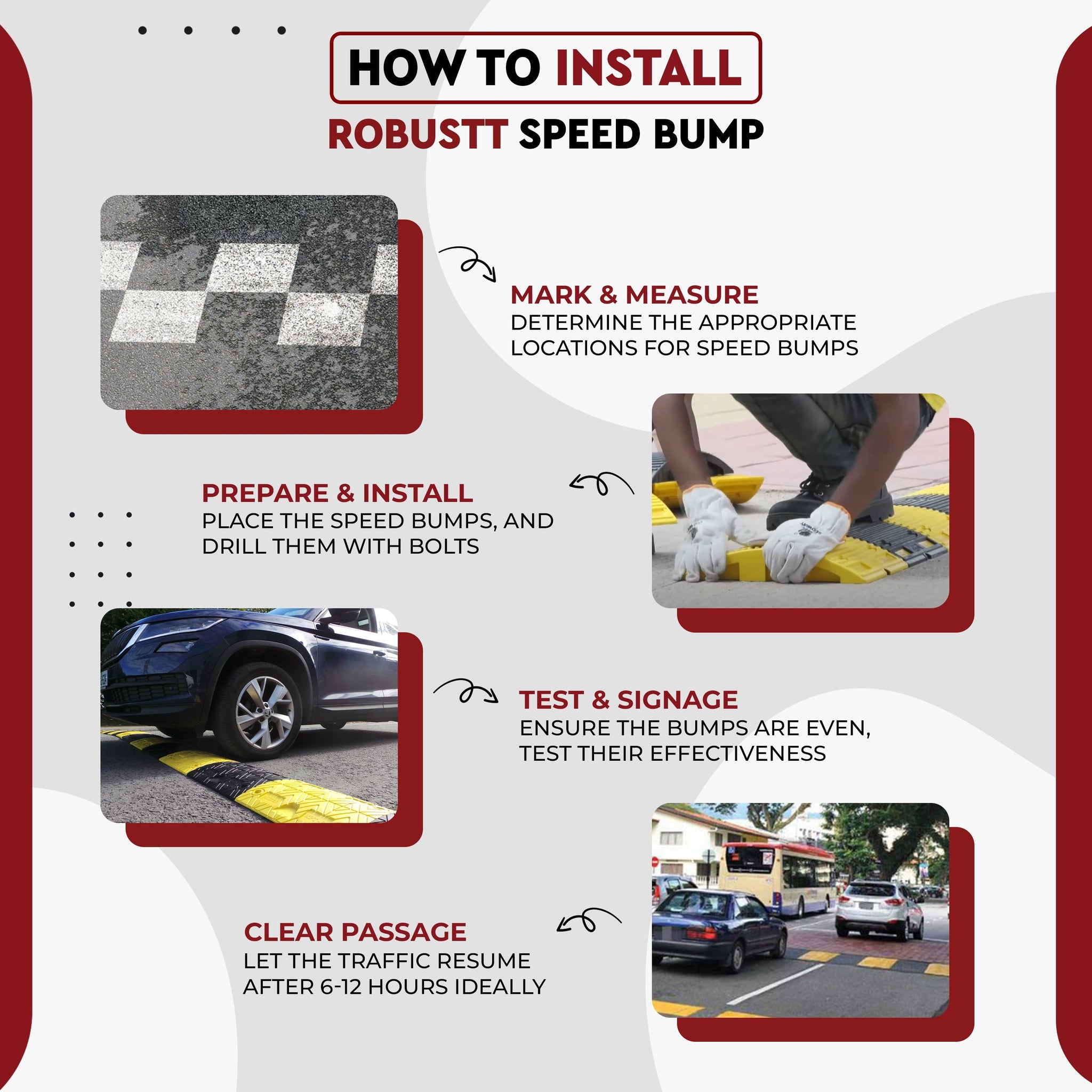 Plastic Road Speed Bump and Speed Breaker for Road Safety & Concrete Traffic Driveway Kunplast