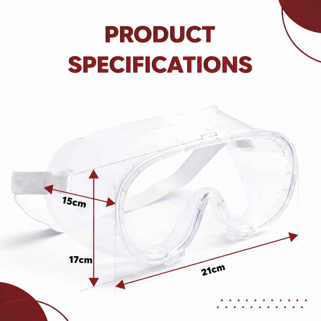 Safety Goggles (Transparent ) for Chemical Protection with an Adjustable Strap and Minimum Lens Fogging Kunplast