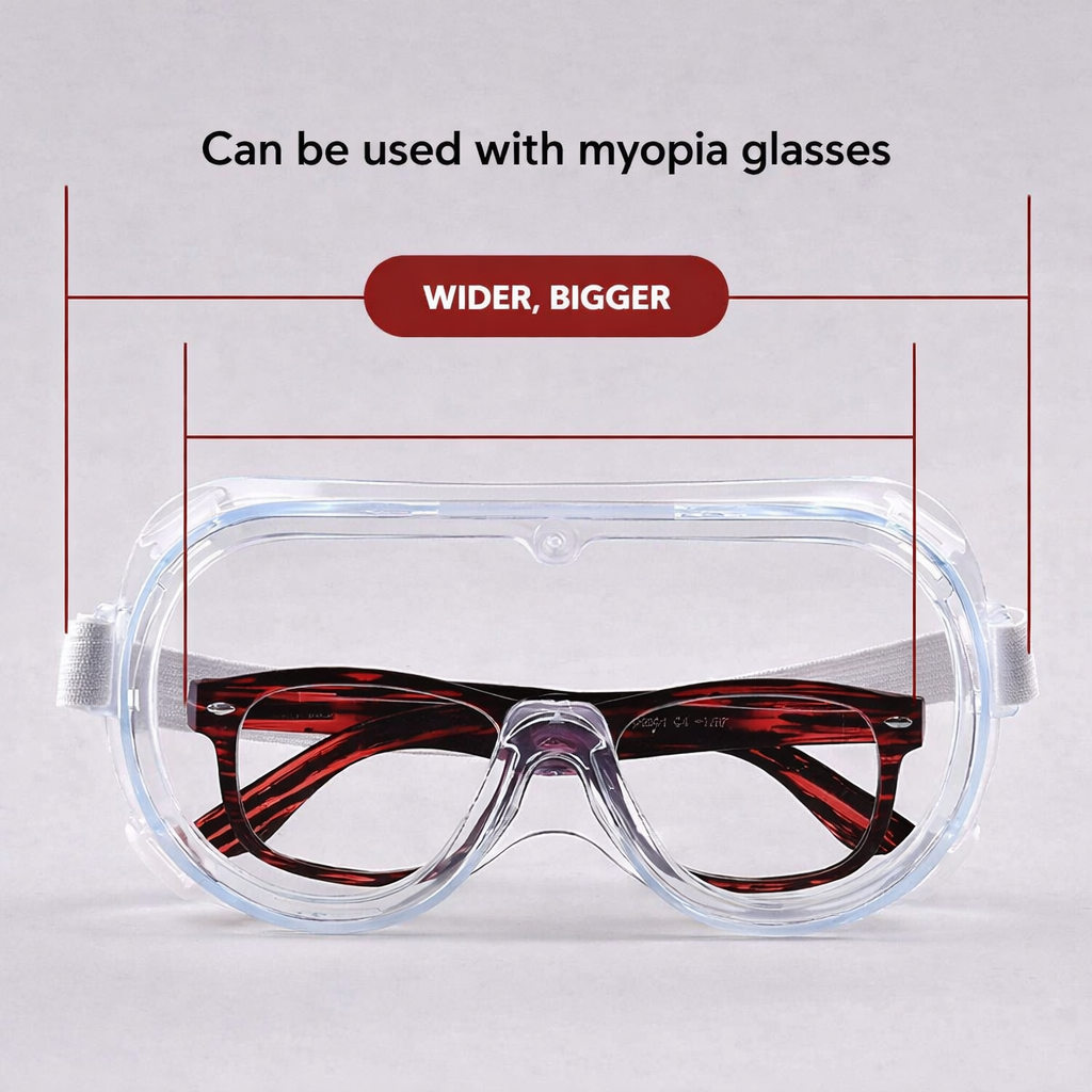 Safety Goggles (Transparent ) for Chemical Protection with an Adjustable Strap and Minimum Lens Fogging Kunplast