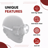 Safety Goggles (Transparent ) for Chemical Protection with an Adjustable Strap and Minimum Lens Fogging Kunplast