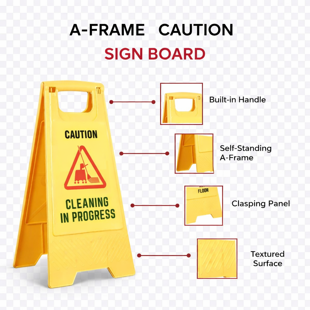 Caution-Cleaning In Progress Sign Board, PP Material, UV Resistant, Two Side Floor Sign Board (Size 62 X 30 cm) Kunplast