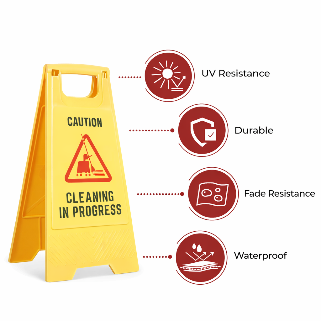 Caution-Cleaning In Progress Sign Board, PP Material, UV Resistant, Two Side Floor Sign Board (Size 62 X 30 cm) Kunplast