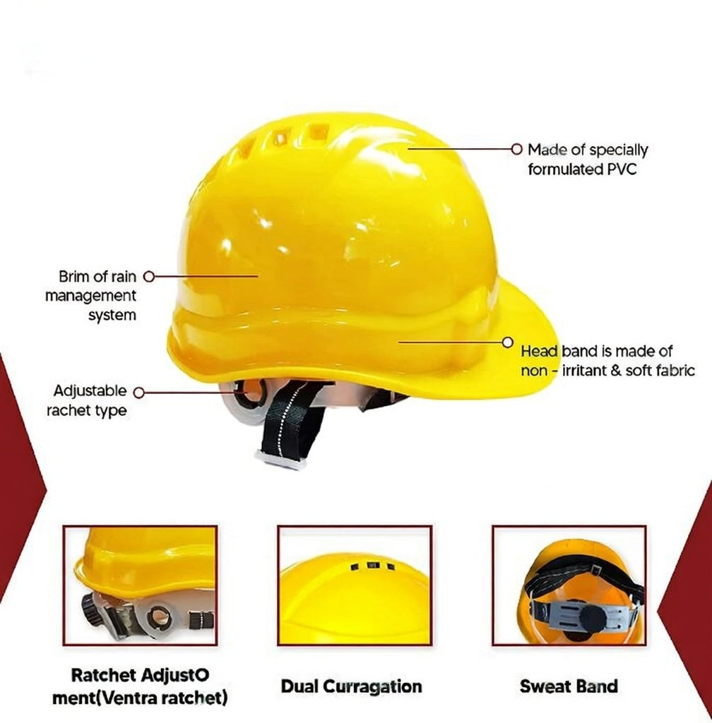 Safety Helmet Executive Ratchet Type Adjustment, Protection for Outdoor Work Head Safety Hat with Sweat Band Kunplast