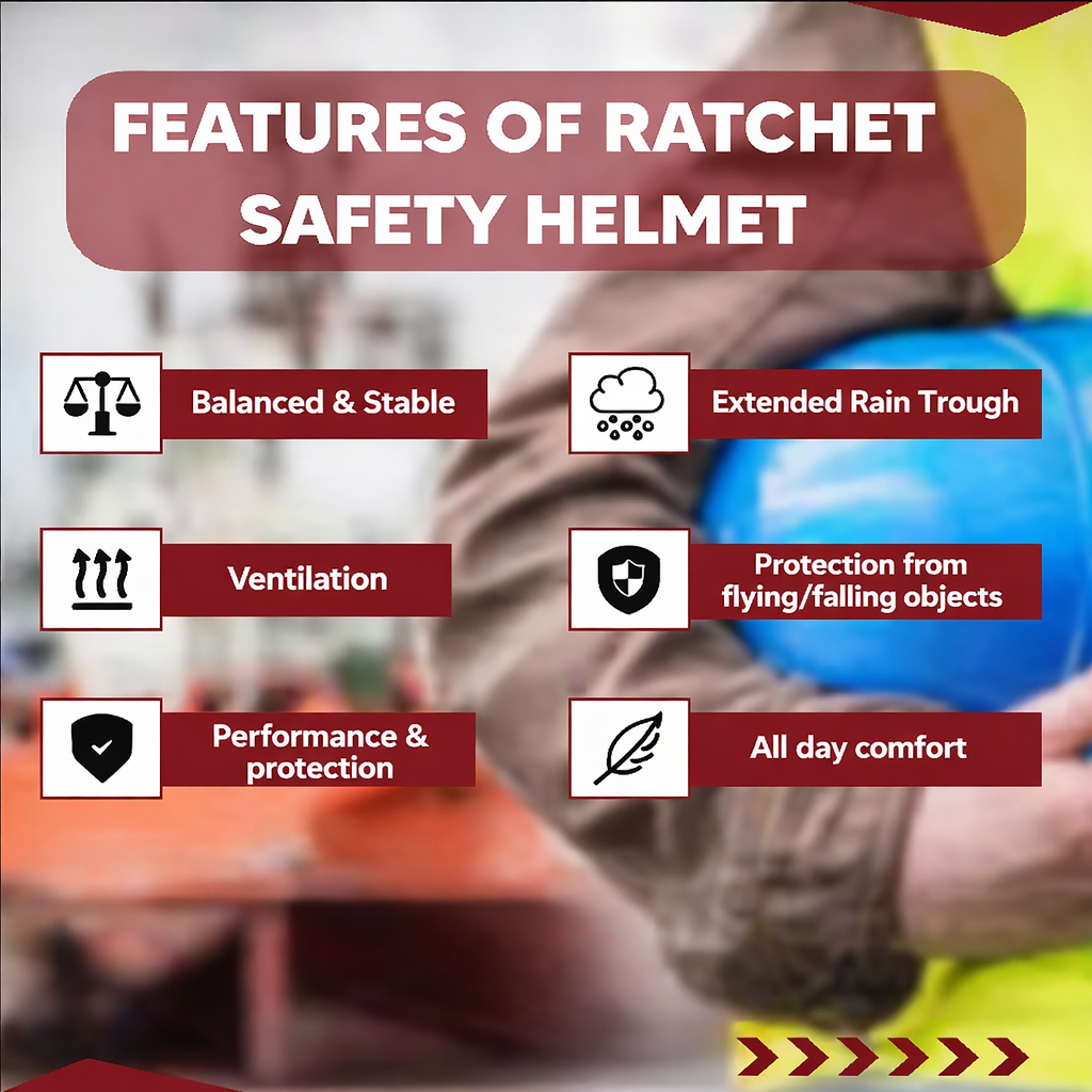 Safety Helmet Executive Ratchet Type Adjustment, Protection for Outdoor Work Head Safety Hat with Sweat Band Kunplast