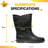 Health Safe Gum Boot For Men, "28.5Cm Height" (Black) Flexible Pvc, Anti-Slip, Oil/Water/Acid Resistance, Industrial/Labor/Worker Purpose, Unisex Gumboot Kunplast