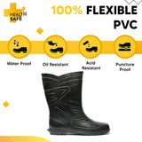 Health Safe Gum Boot For Men, "28.5Cm Height" (Black) Flexible Pvc, Anti-Slip, Oil/Water/Acid Resistance, Industrial/Labor/Worker Purpose, Unisex Gumboot Kunplast