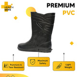 Health Safe Gum Boot For Men, "28.5Cm Height" (Black) Flexible Pvc, Anti-Slip, Oil/Water/Acid Resistance, Industrial/Labor/Worker Purpose, Unisex Gumboot Kunplast