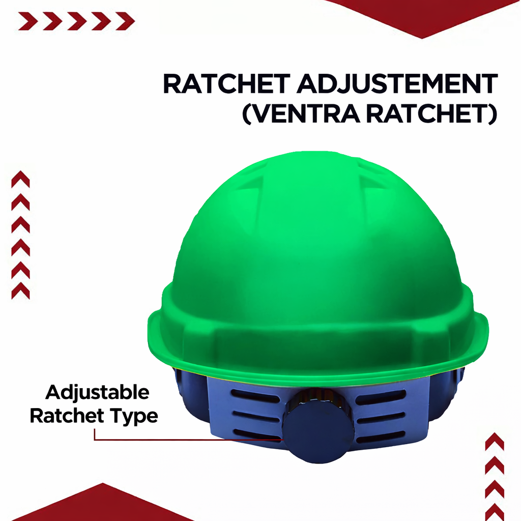 Safety Helmet Executive Ratchet Type Adjustment, Protection for Outdoor Work Head Safety Hat with Sweat Band, Green Kunplast