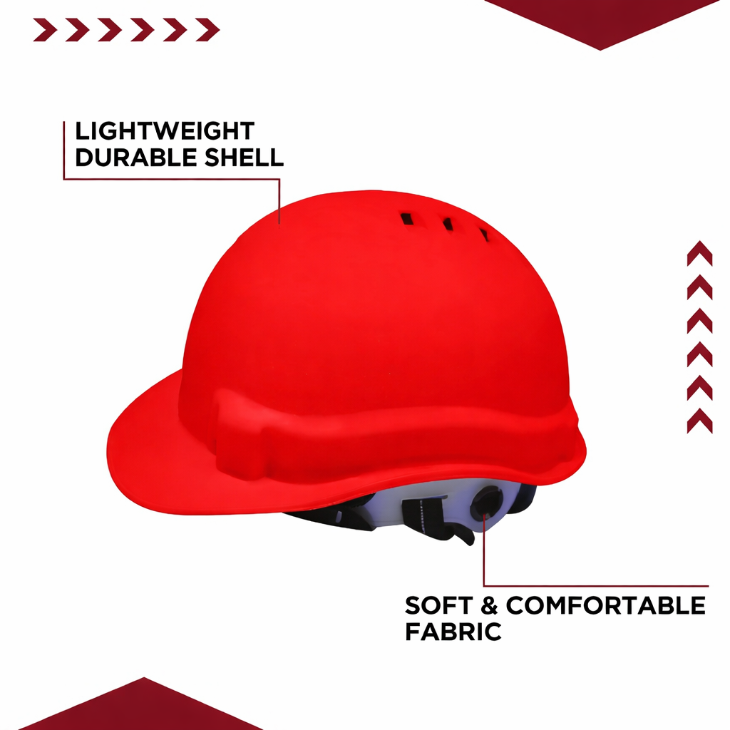 Kunplast Safety Helmet Executive Ratchet Type Adjustment, Protection for Outdoor Work Head Safety Hat with Sweat Band, Red Kunplast