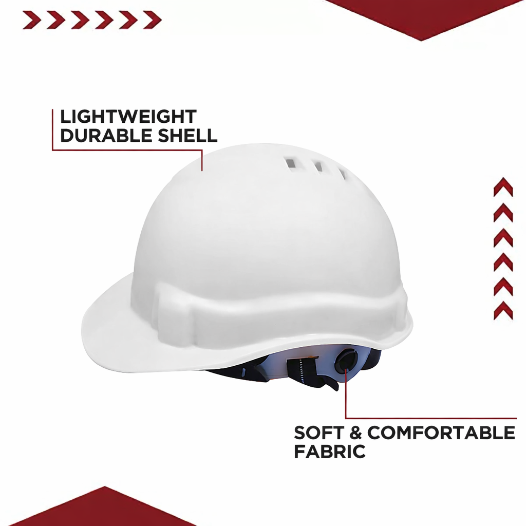 Kunplast Safety Helmet Executive Ratchet Type Adjustment, Protection for Outdoor Work Head Safety Hat with Sweat Band, White Kunplast