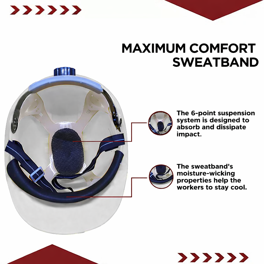 Kunplast Safety Helmet Executive Ratchet Type Adjustment, Protection for Outdoor Work Head Safety Hat with Sweat Band, White Kunplast