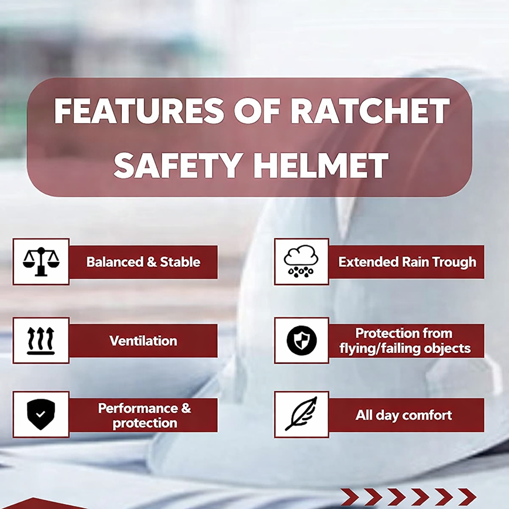 Kunplast Safety Helmet Executive Ratchet Type Adjustment, Protection for Outdoor Work Head Safety Hat with Sweat Band, White Kunplast