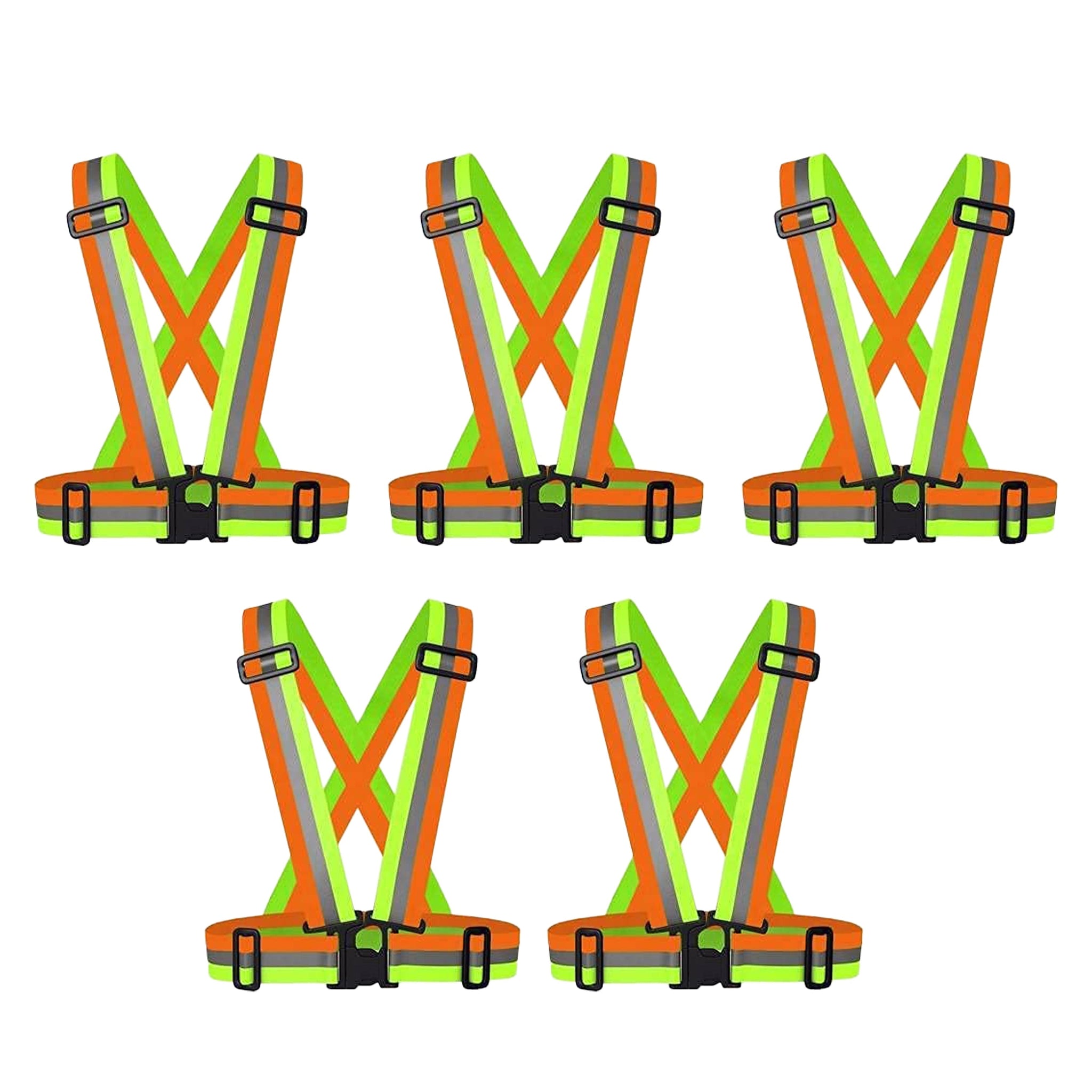 High Visibility Protective Safety Reflective Vest Belt Jacket, Night Cycling Reflector Strips Cross Belt Stripes Adjustable Vest Safety Jacket (DUAL COLOUR) Kunplast