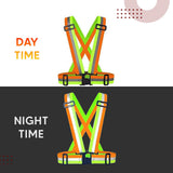 High Visibility Protective Safety Reflective Vest Belt Jacket, Night Cycling Reflector Strips Cross Belt Stripes Adjustable Vest Safety Jacket (DUAL COLOUR) Kunplast