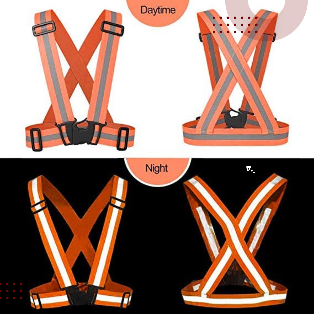 High Visibility Protective Safety Reflective Vest Belt Jacket, Night Cycling Reflector Strips Cross Belt Stripes Adjustable Vest Safety Jacket (Orange) Kunplast