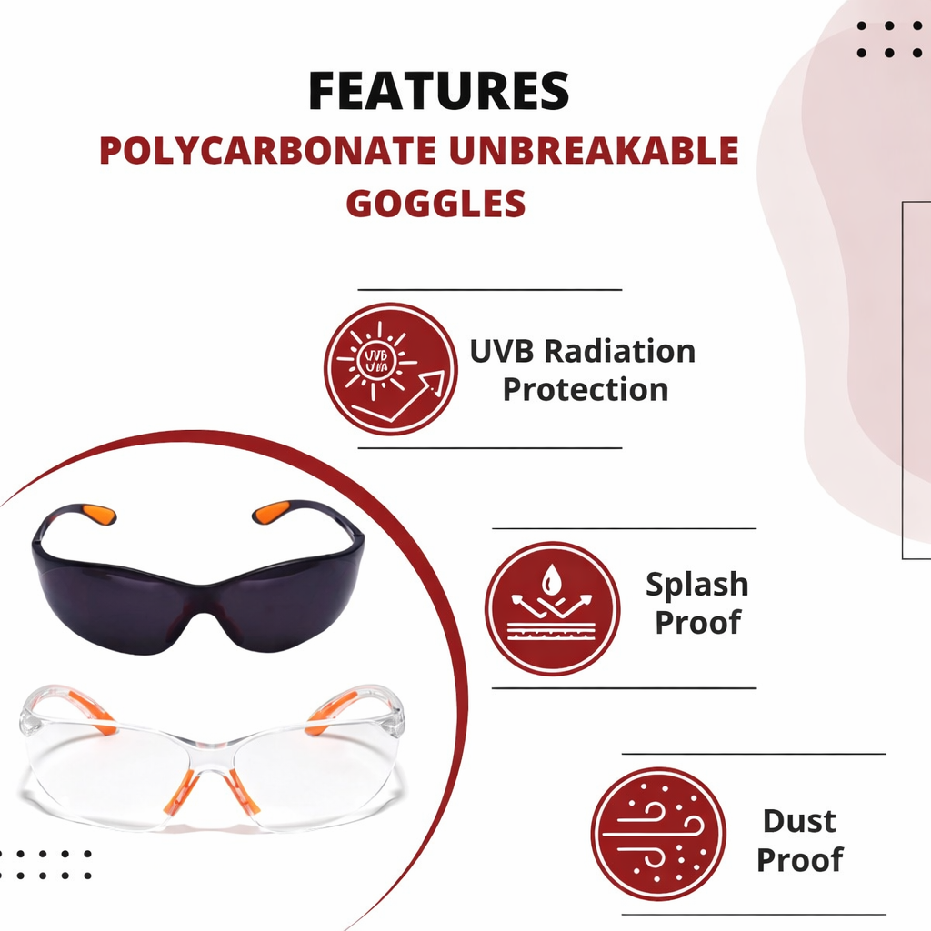 Scratch-resistant, UV-protected, dust-protected polycarbonate unbreakable safety goggles Kunplast