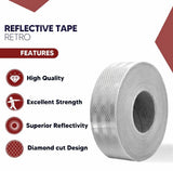 Reflective Tape (42 Mtr X 50mm) White PET Material, Diamond Cut Design (White, Yellow, Red) Kunplast