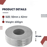 Reflective Tape (42 Mtr X 50mm) White PET Material, Diamond Cut Design (White, Yellow, Red) Kunplast