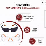 Scratch-resistant, UV-protected, dust-protected polycarbonate unbreakable safety goggles Kunplast