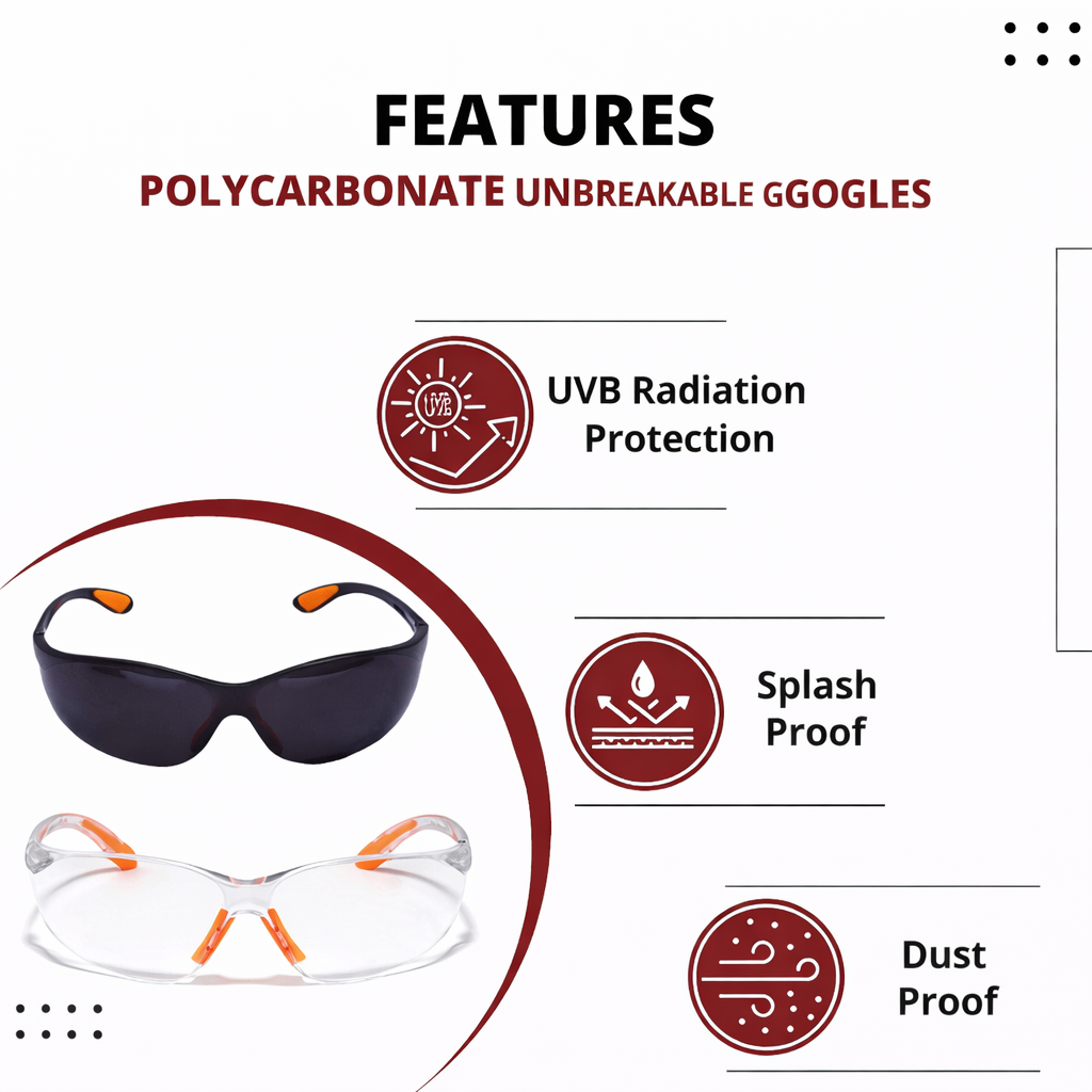 Scratch-resistant, UV-protected, dust-protected polycarbonate unbreakable safety goggles Kunplast